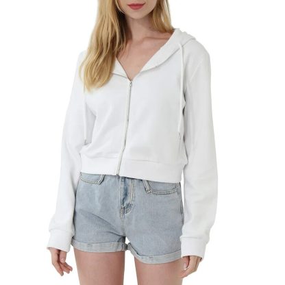 Chic Crop Top Zippered Hoodie - Image 2