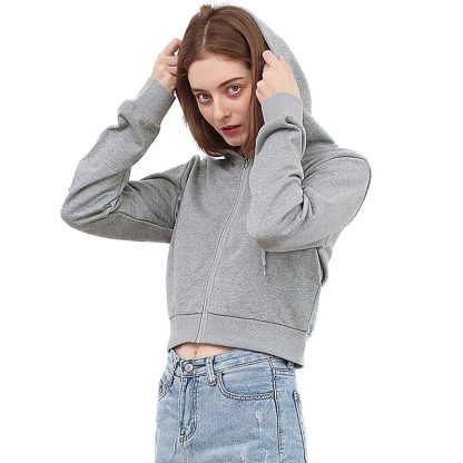 Chic Crop Top Zippered Hoodie - Image 4