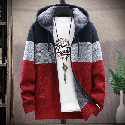 Thick Knitted Striped Hoodie - Image 3