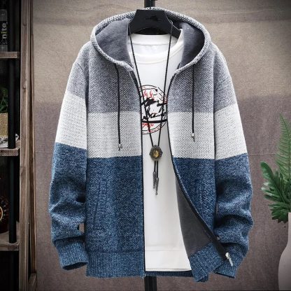 Thick Knitted Striped Hoodie