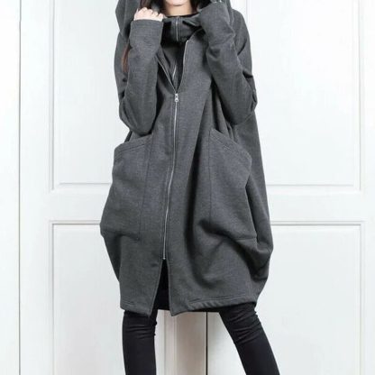 Mid-Length Loose Zip-Up Hoodie - Image 2