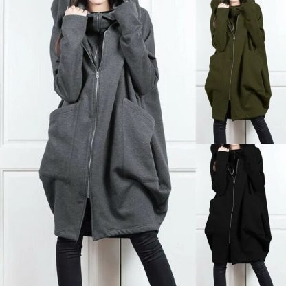 Mid-Length Loose Zip-Up Hoodie - Image 6