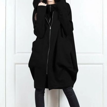Mid-Length Loose Zip-Up Hoodie