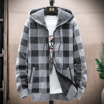 Plaid Fleece-Lined Winter Hoodies - Image 3