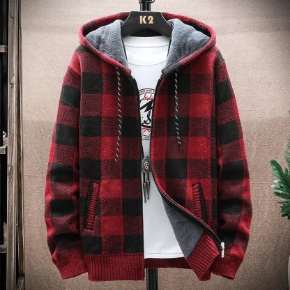 Plaid Fleece-Lined Winter Hoodies - Image 5
