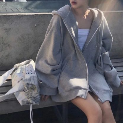 Loose Fit Sports Zip-Up Hoodie - Image 2