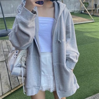 Loose Fit Sports Zip-Up Hoodie - Image 4