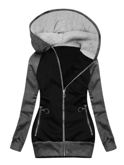 Long Slim Zippered Pockets Hoodie - Image 2