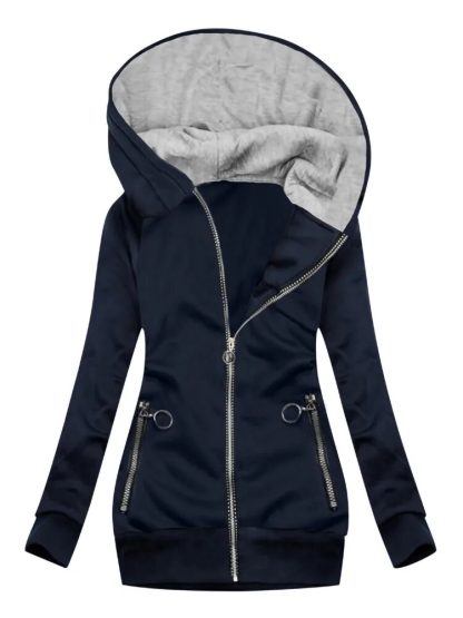 Long Slim Zippered Pockets Hoodie - Image 3