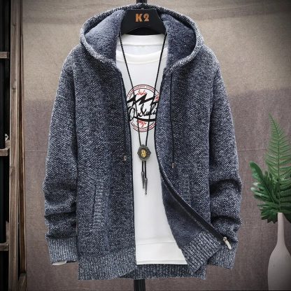 Pure Color Hooded Jacket Sweater - Image 4