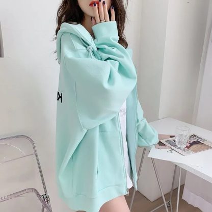 Zip up Hooded Loose Sweatshirt - Image 3
