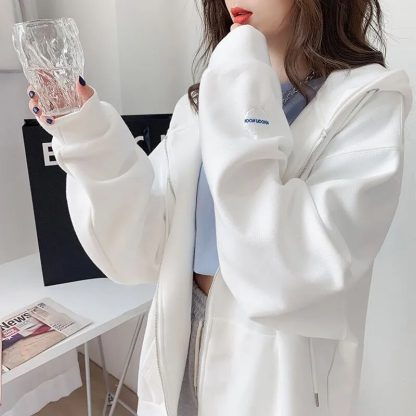 Zip up Hooded Loose Sweatshirt - Image 4