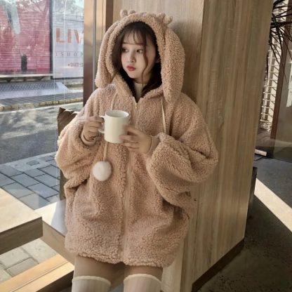 Cute Warm Plush Ears Hoodie - Image 4