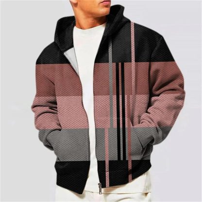 Block Color Zip-Up Hoodie Jacket - Image 4