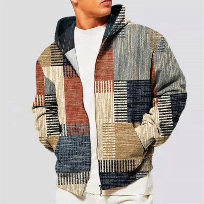 Block Color Zip-Up Hoodie Jacket