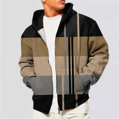 Block Color Zip-Up Hoodie Jacket - Image 6