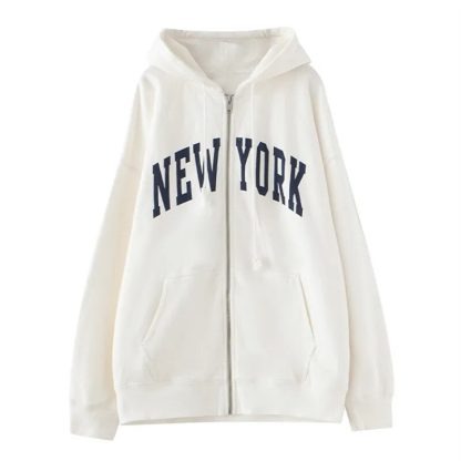 Oversize Letter Print Zipper Hoodie