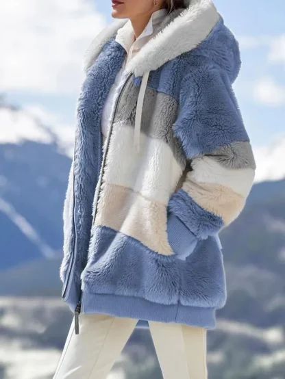Oversize Plush Zipper Hoodie with Pocket - Image 4