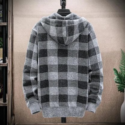 Plaid Printed Hooded Sweater Jacket - Image 2