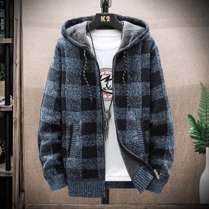 Plaid Printed Hooded Sweater Jacket - Image 3