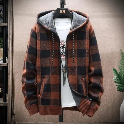 Plaid Printed Hooded Sweater Jacket - Image 4