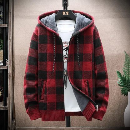 Plaid Printed Hooded Sweater Jacket - Image 5