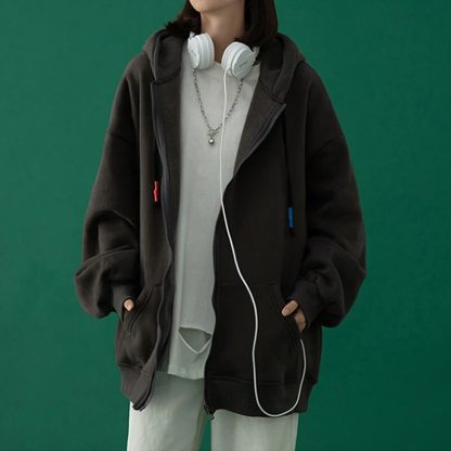 Loose Fit Cozy Zip-Up Hoodie - Image 2