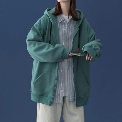 Loose Fit Cozy Zip-Up Hoodie - Image 3