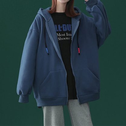 Loose Fit Cozy Zip-Up Hoodie - Image 4