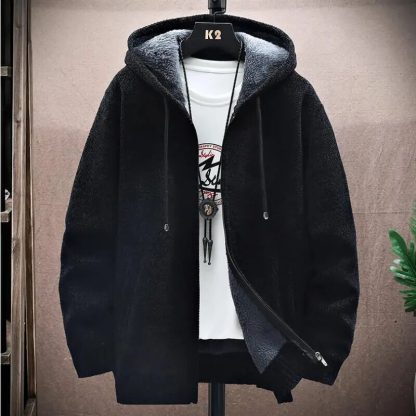 Solid Knitted Style Hoodie - Image 3
