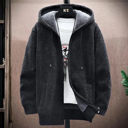 Solid Knitted Style Hoodie - Image 4