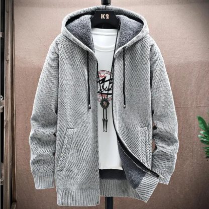 Solid Knitted Style Hoodie