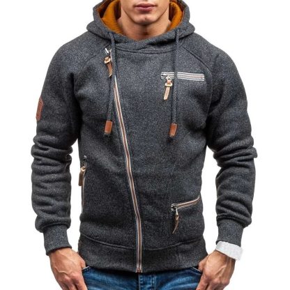 Long Sleeve Oblique Zip-Up Hoodie