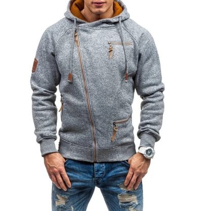 Shawl Collar Oblique Zipper Hoodie - Image 2