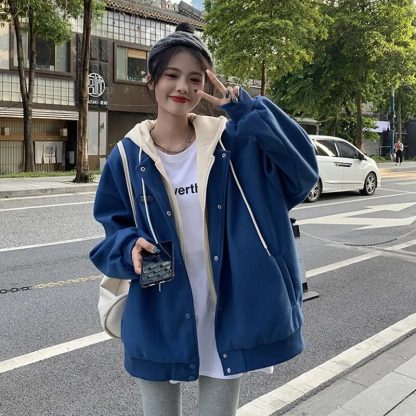 Preppy Style Loose Hooded Sweatshirt