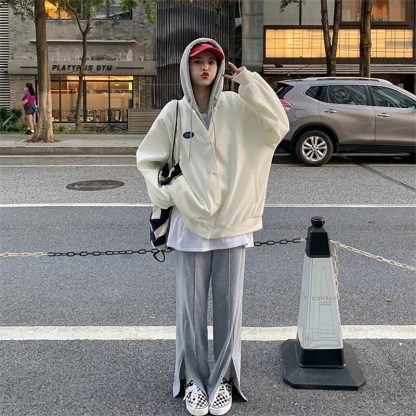 Preppy Style Loose Hooded Sweatshirt - Image 5