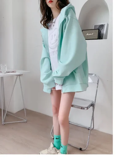 Zip up Hooded Loose Sweatshirt - Image 5
