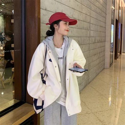 Preppy Style Loose Hooded Sweatshirt - Image 6