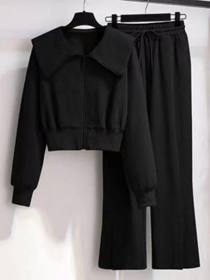 Chic Streetwear Zipper Sweatshirt Set - Image 2