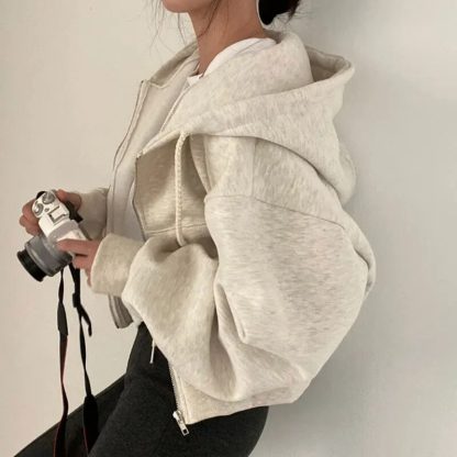 Crop Hoodie Zip-Up with Pockets - Image 5
