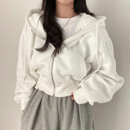 Crop Hoodie Zip-Up with Pockets