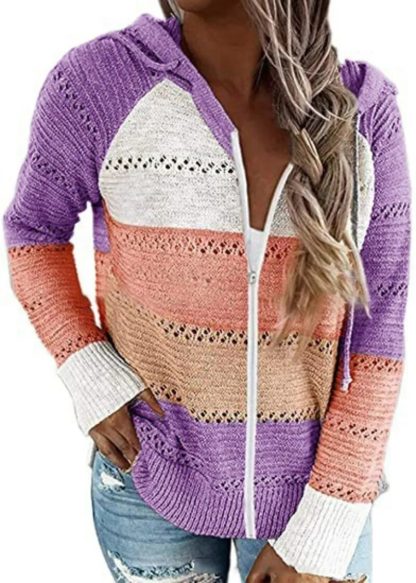 Long Sleeve Striped Slim Hoodie - Image 4