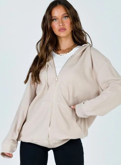 Solid Color Zippered Hoodie - Image 2