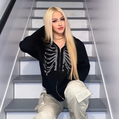 Women's Retro Hooded with Rhinestones